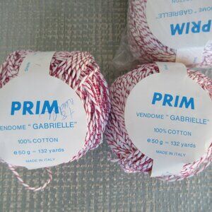 Italian PRIM Yarn 100% Cotton Art Yarn, Lot of 12 Balls, Red White, New w/ Tag